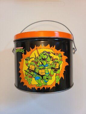 TMNT Tin Metal Pail Bucket 1990 Vintage Teenage Mutant Ninja Turtles
